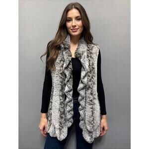 Multiples Animal Print Faux Fur Ruffled Vest Size Medium